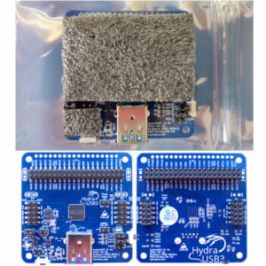 HydraUSB3 v1 board packaging, top and bottom view